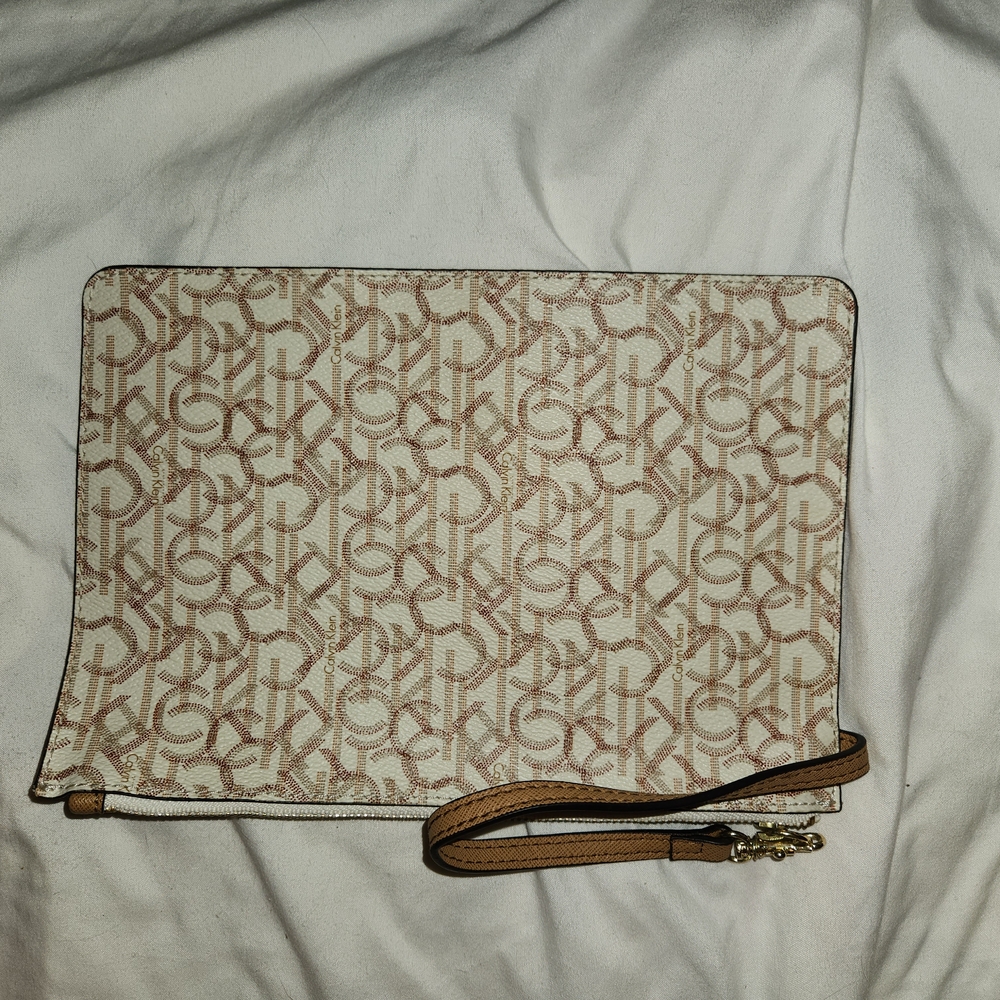Calvin Klein Beige Monogram Clutch